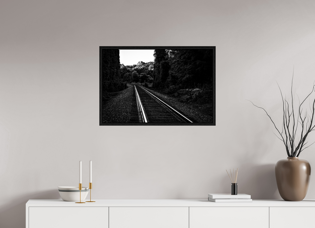 parallel paths monochrome railroad wall art photography