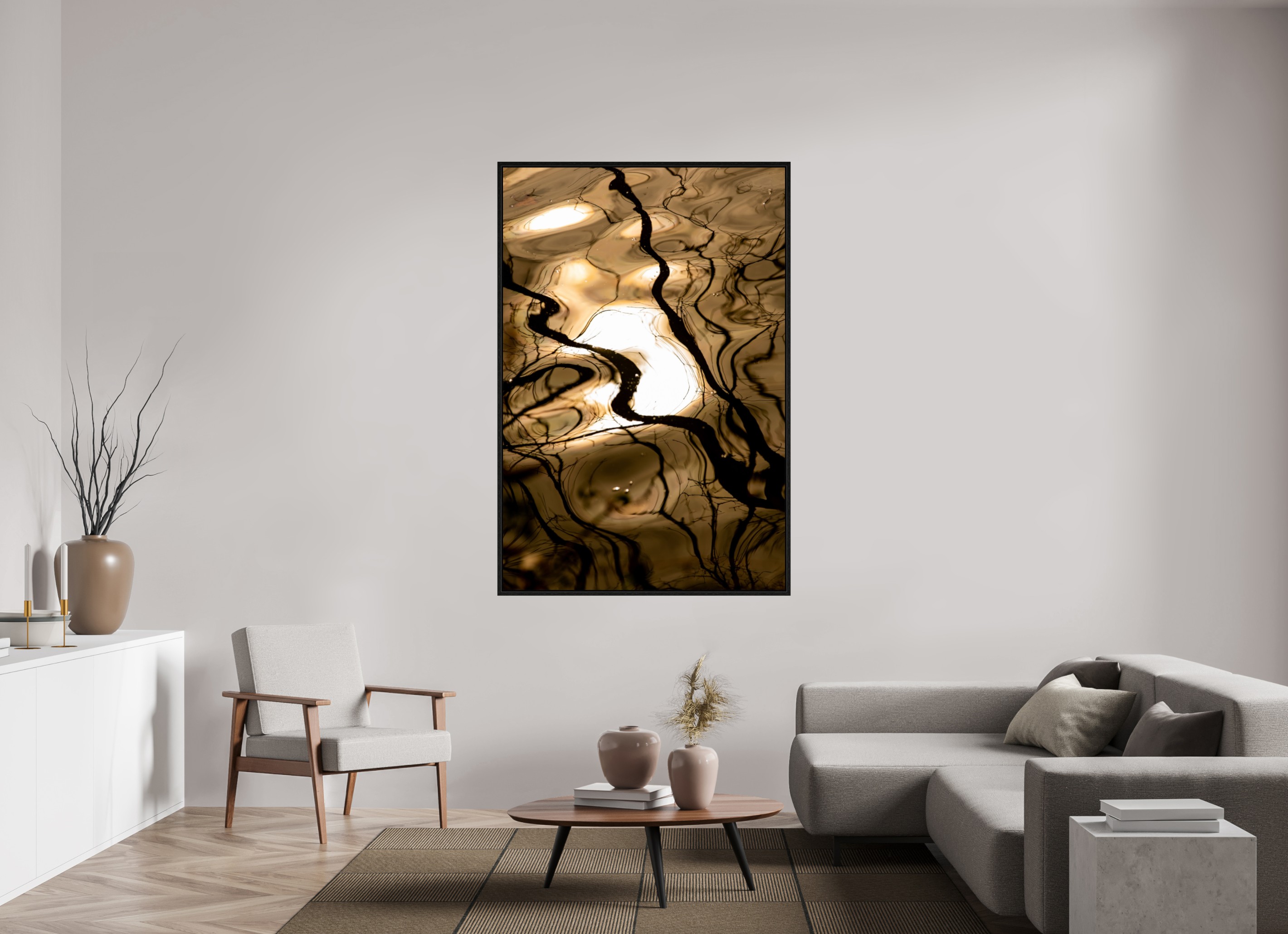 44 x 66″, Floater Frame Liquid Gold