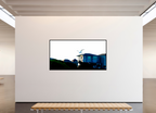 90.4 x 47″, Floater Frame White Egret Flying Over Coastal Beach House