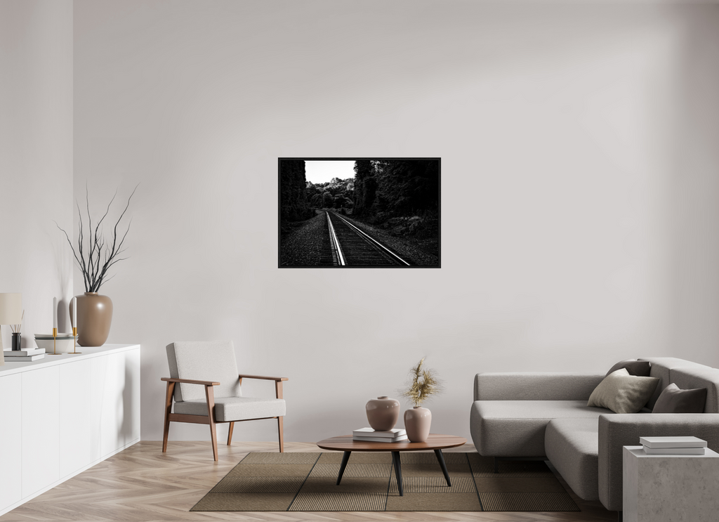 parallel paths monochrome railroad wall art photography