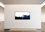 82.7 x 43″, Floater Frame White Egret Flying Over Coastal Beach House