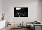 parallel paths monochrome railroad wall art photography