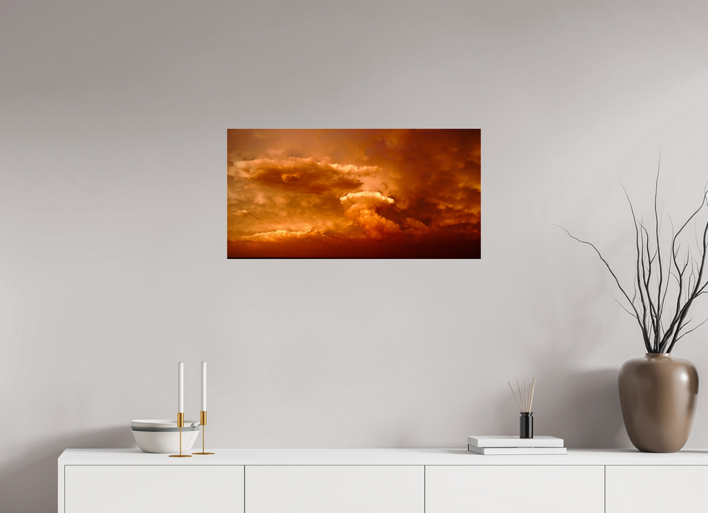 31.1 x 16″, Photo Print Under Acrylic Glass Crimson Horizon fine art storm photograph