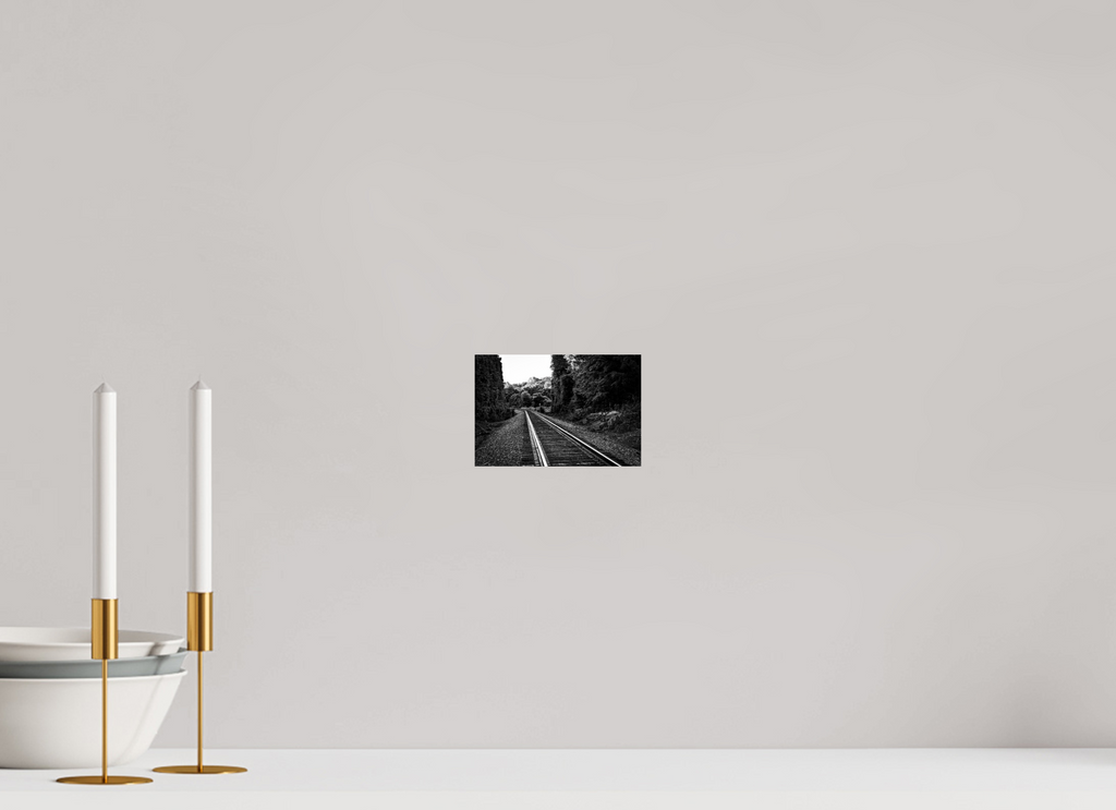 parallel paths monochrome railroad wall art photography