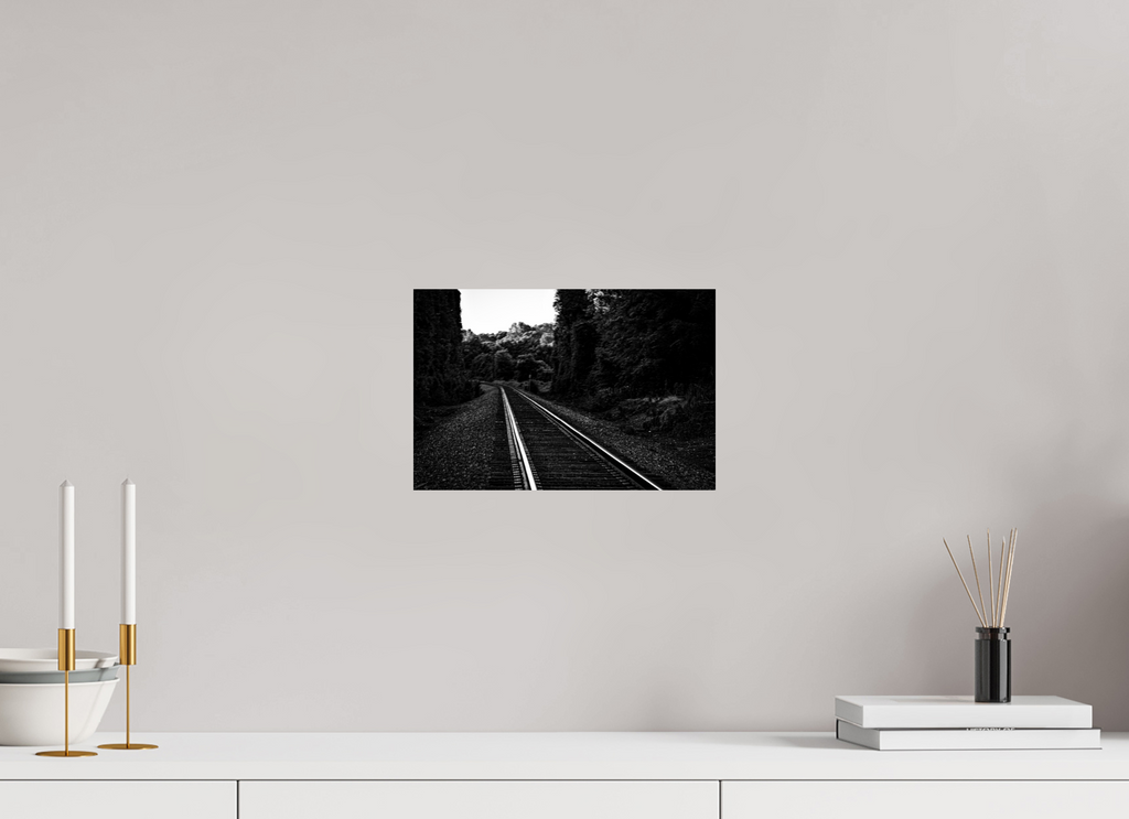 parallel paths monochrome railroad wall art photography