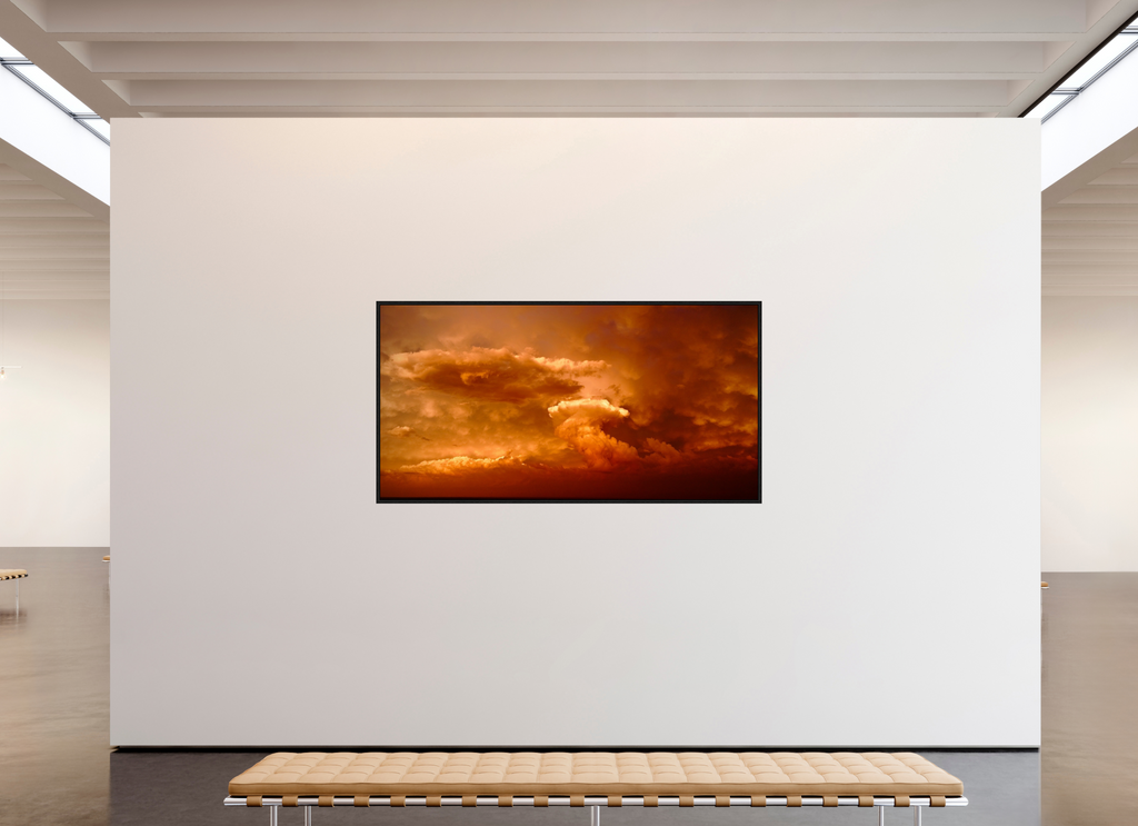 83.5 x 43″, Floater Frame Crimson Horizon fine art storm photograph