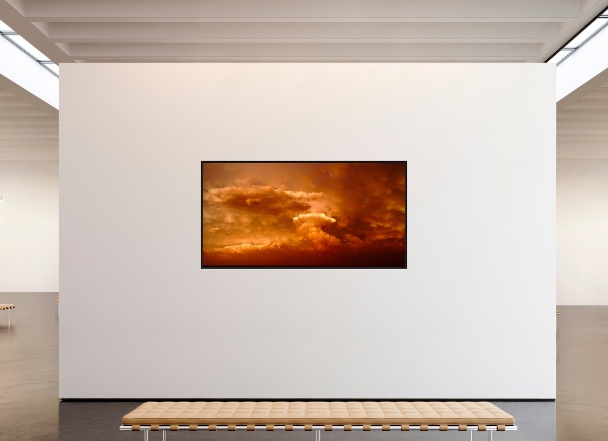 83.5 x 43″, Floater Frame Crimson Horizon fine art storm photograph