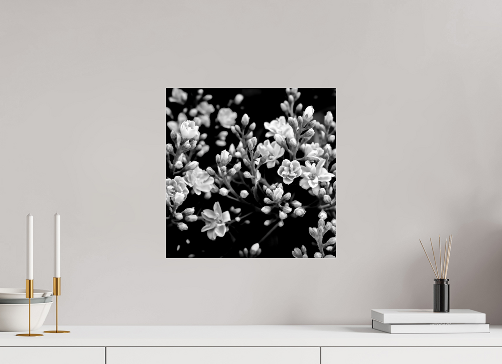 15 x 15″, Photo Print Under Acrylic Glass Midnight Blossoms black and white floral fine art print