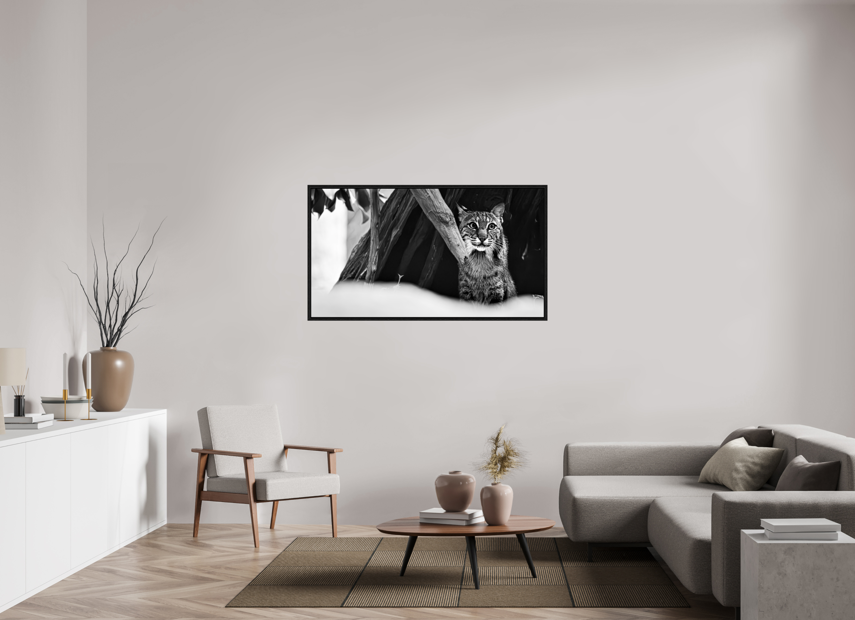56.1 x 31″, Floater Frame Lynx Dreams