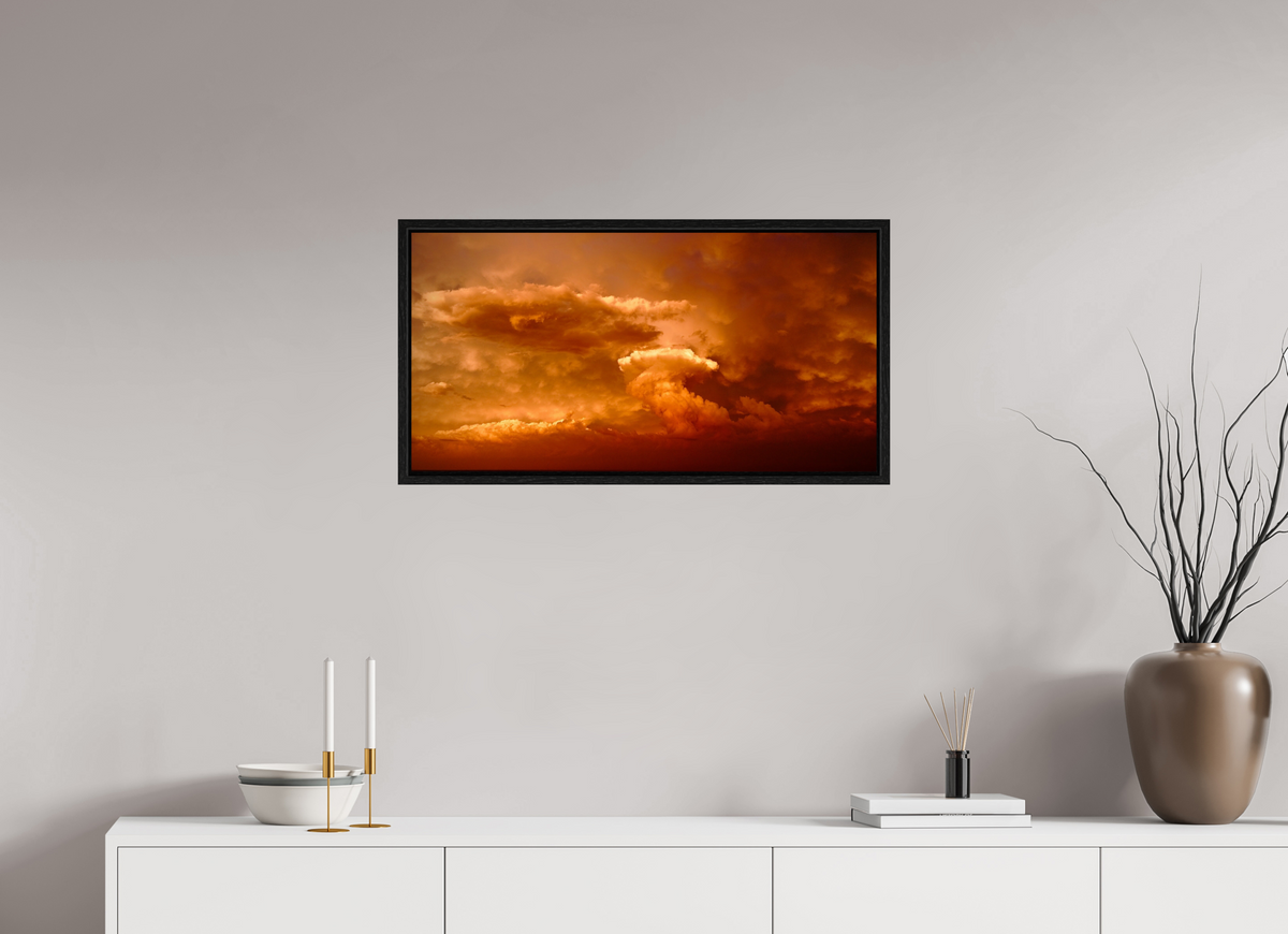 31.1 x 16″, Floater Frame Crimson Horizon fine art storm photograph