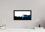 15.4 x 8″, Floater Frame White Egret Flying Over Coastal Beach House