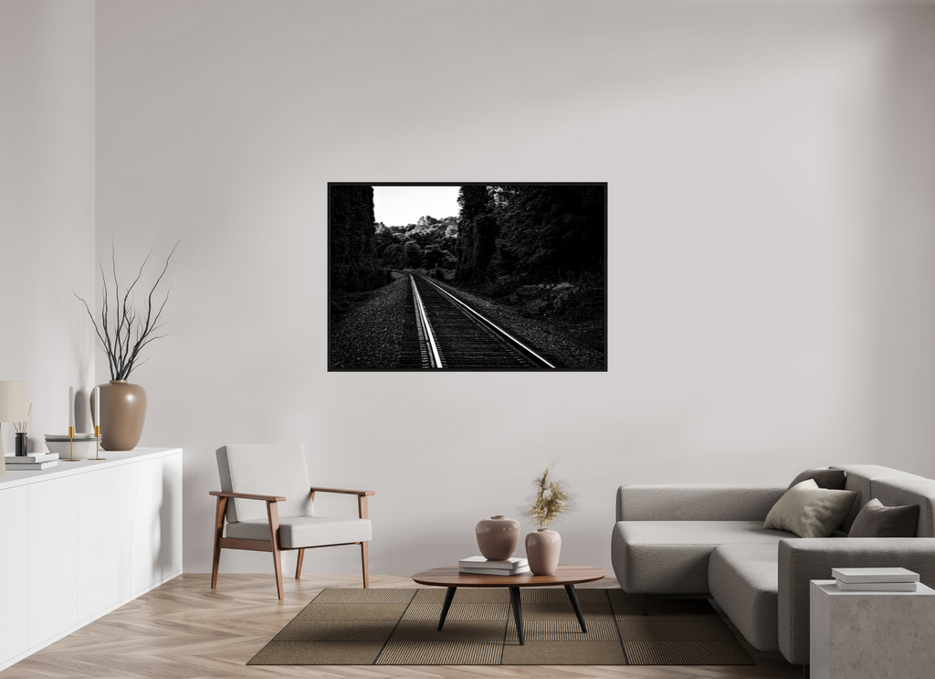 parallel paths monochrome railroad wall art photography