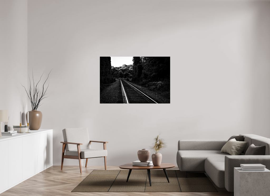 parallel paths monochrome railroad wall art photography