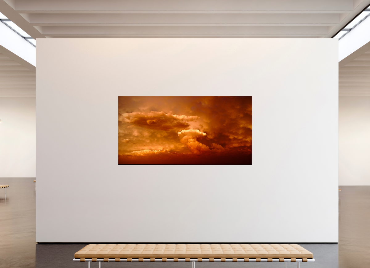 91.3 x 47″, Photo Print Under Acrylic Glass Crimson Horizon fine art storm photograph
