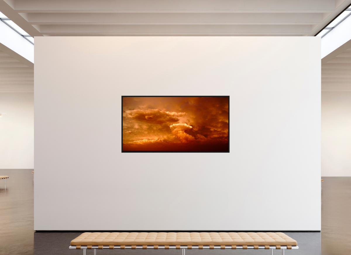 75.7 x 39″, Floater Frame Crimson Horizon fine art storm photograph