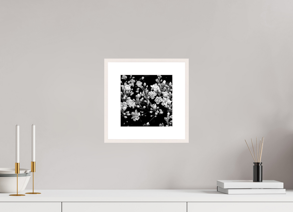 8 x 8″, Changeable Magnetic Frame Midnight Blossoms black and white floral fine art print