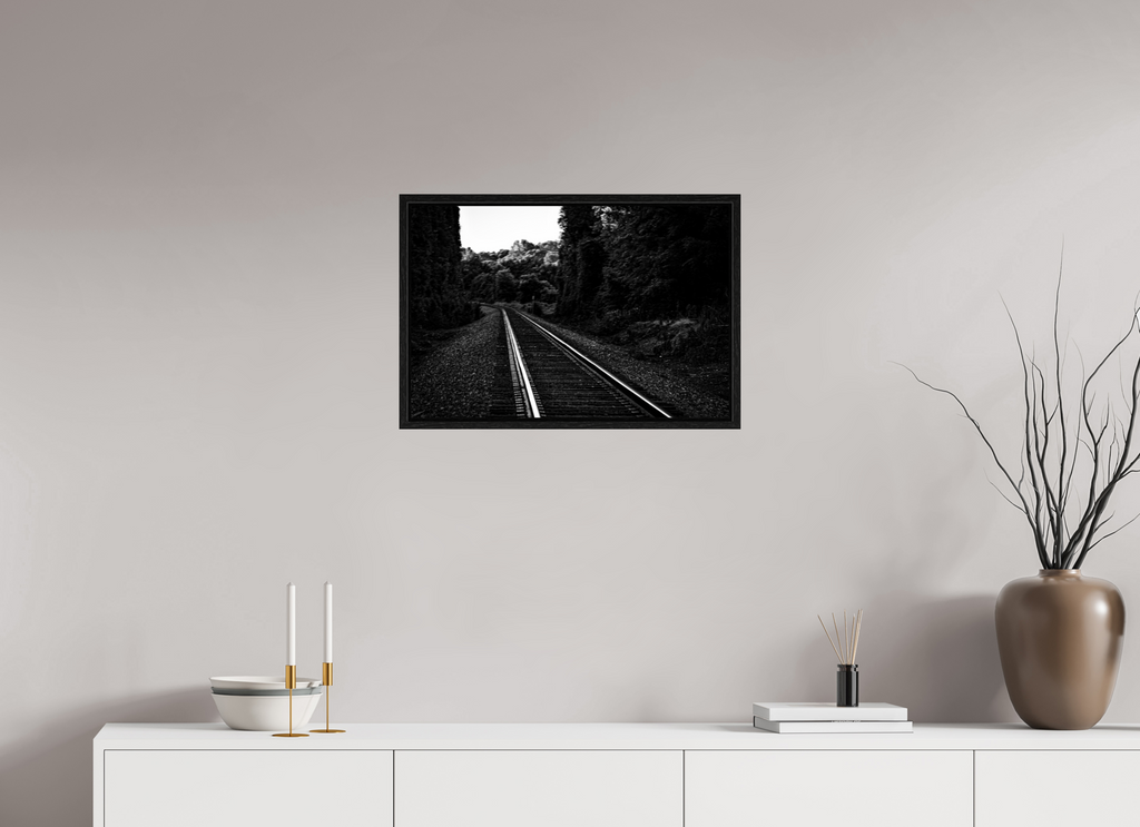 parallel paths monochrome railroad wall art photography