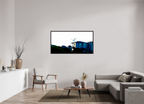 59.6 x 31″, Floater Frame White Egret Flying Over Coastal Beach House