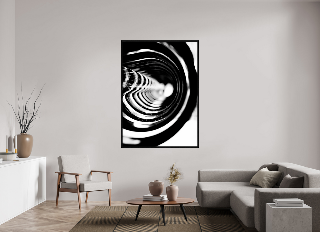 47 x 65.8″, Floater Frame Monochrome Vortex monochrome Vortex fine art print