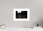 parallel paths monochrome railroad wall art photography