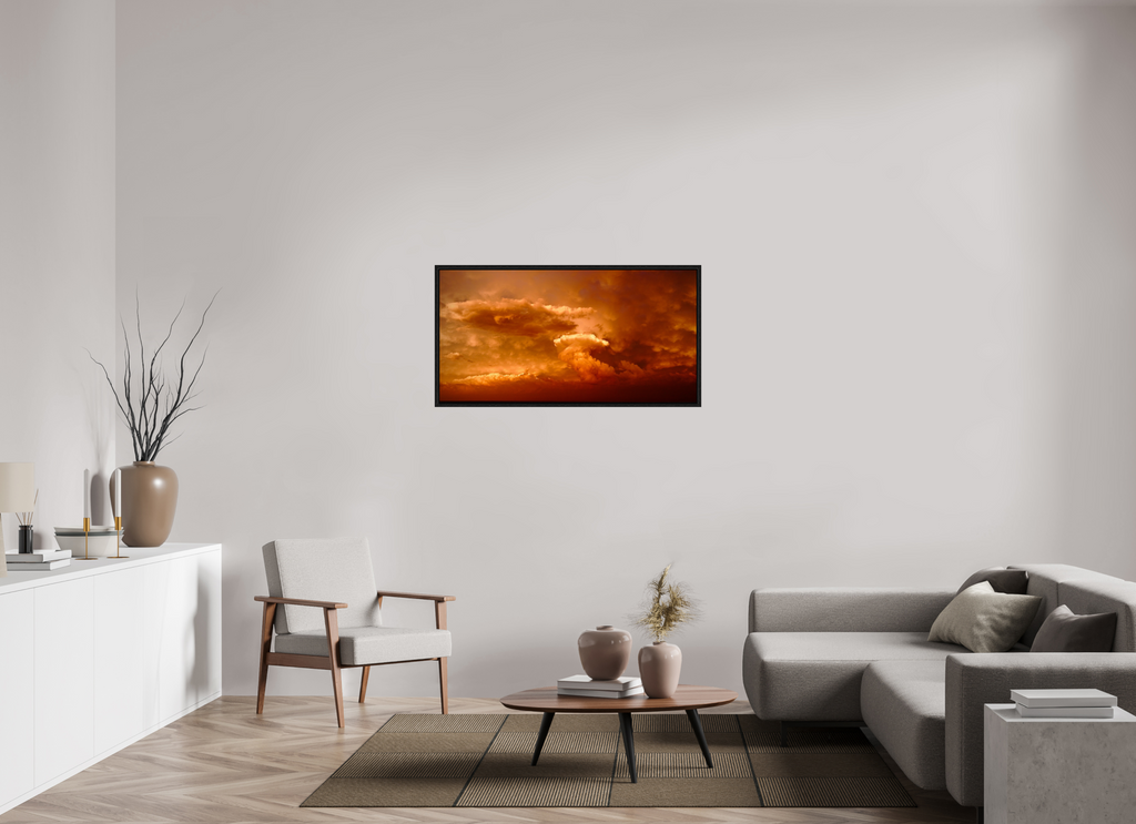 46.6 x 24″, Floater Frame Crimson Horizon fine art storm photograph