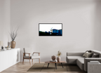 46.1 x 24″, Floater Frame White Egret Flying Over Coastal Beach House