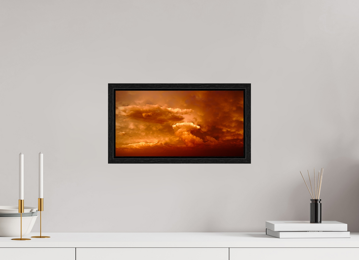 15.6 x 8″, Floater Frame Crimson Horizon fine art storm photograph