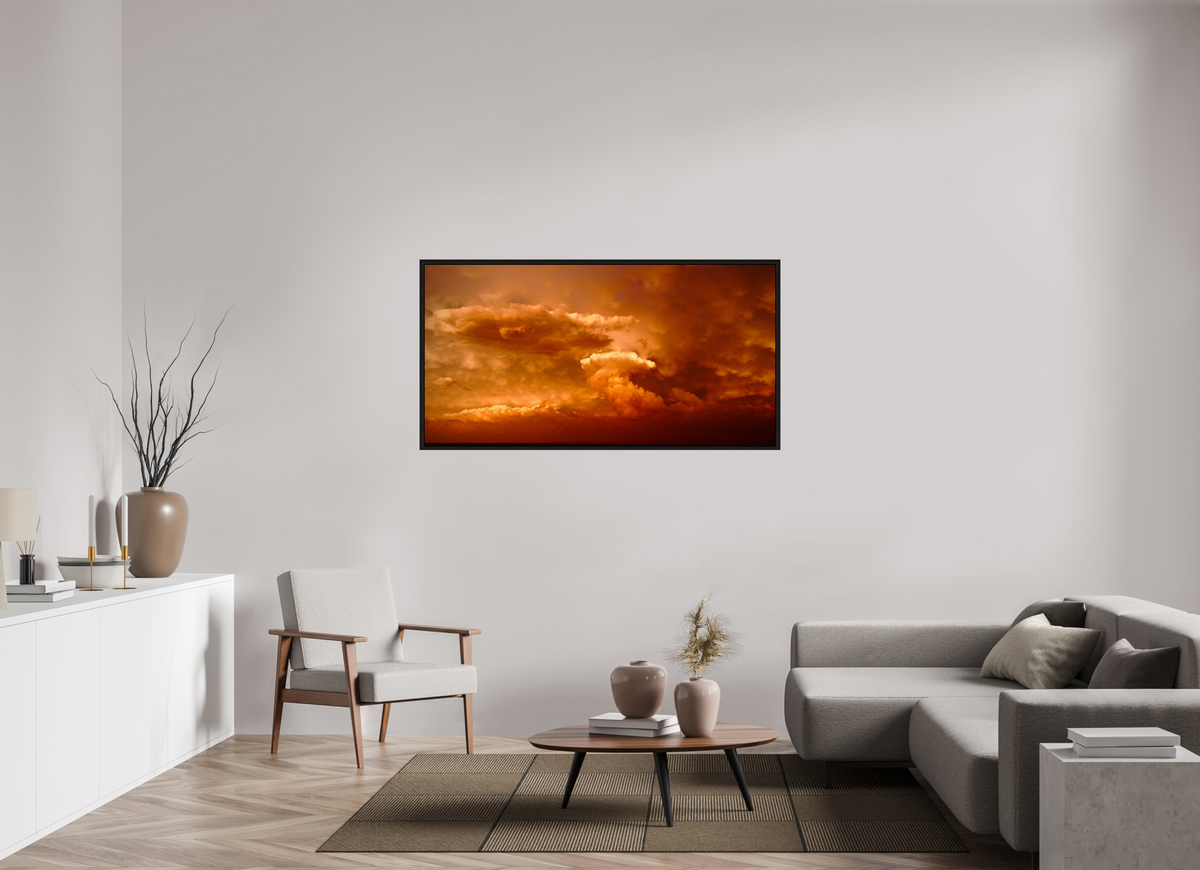 60.2 x 31″, Floater Frame Crimson Horizon fine art storm photograph
