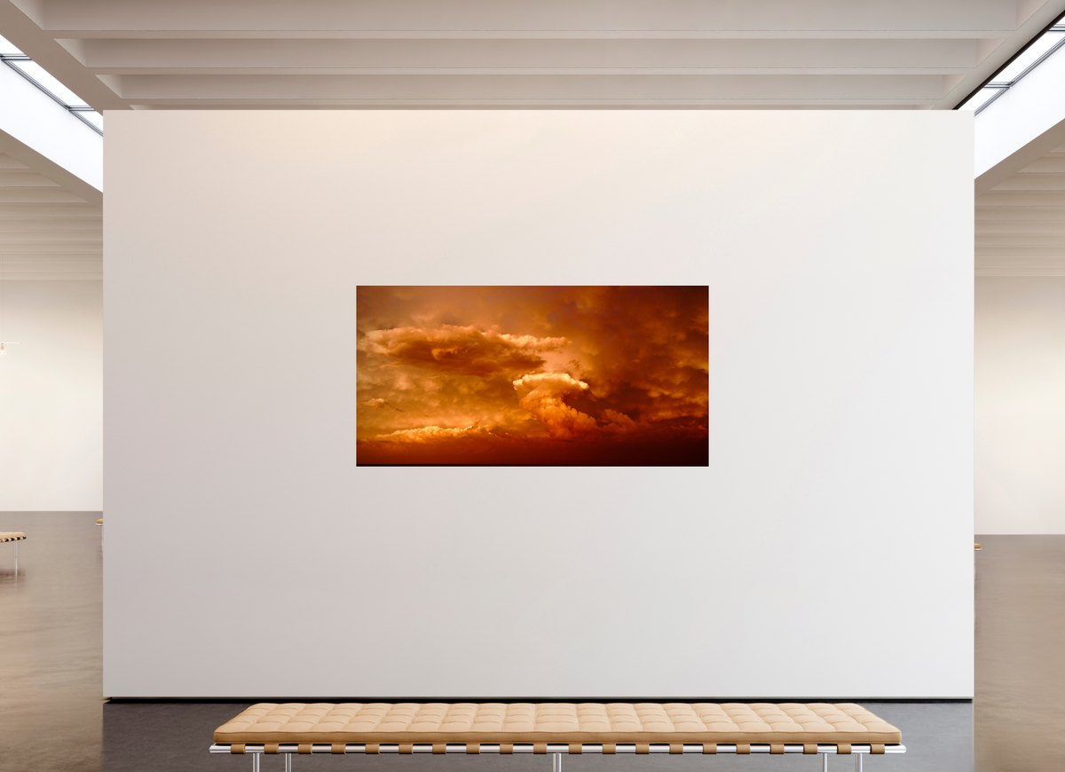 83.5 x 43″, Photo Print Under Acrylic Glass Crimson Horizon fine art storm photograph