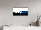 30.7 x 16″, Floater Frame White Egret Flying Over Coastal Beach House