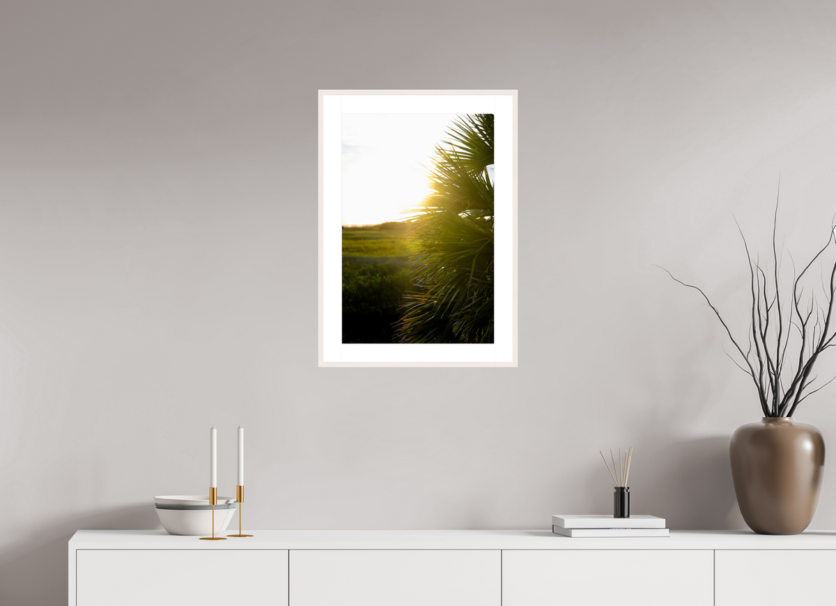 16 x 24″, Changeable Magnetic Frame Golden Hour Sunset Through Palm Fronds in Coastal Marshland