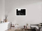 parallel paths monochrome railroad wall art photography