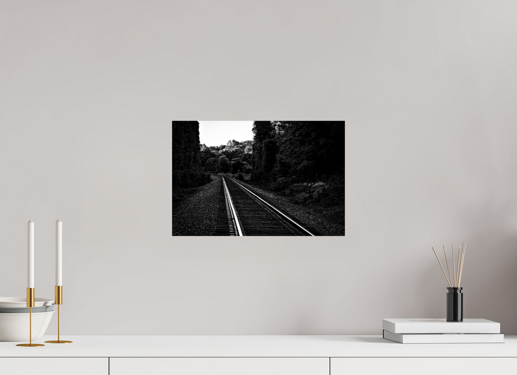 parallel paths monochrome railroad wall art photography