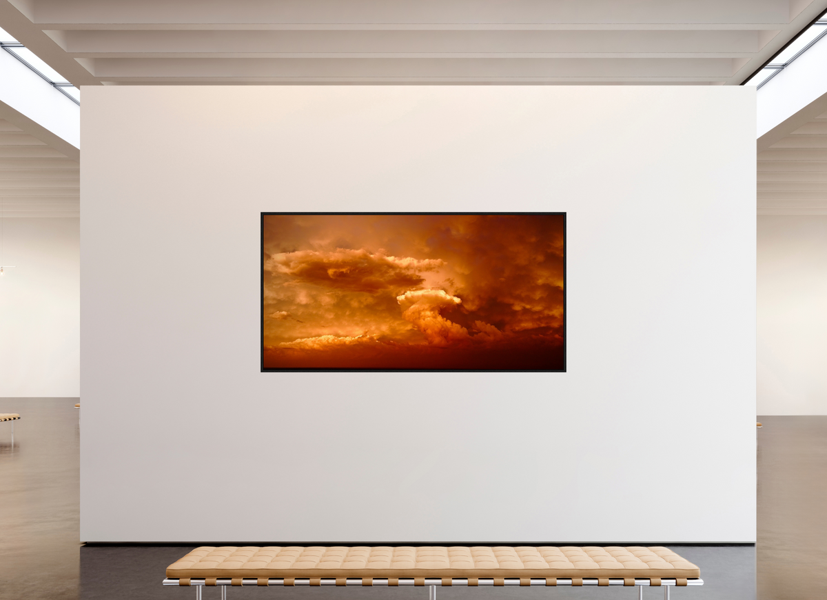 91.3 x 47″, Floater Frame Crimson Horizon fine art storm photograph