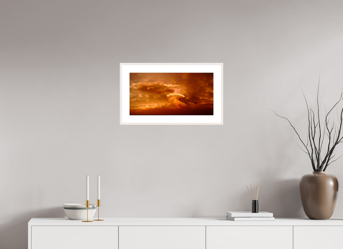 21.4 x 11″, Changeable Magnetic Frame Crimson Horizon fine art storm photograph