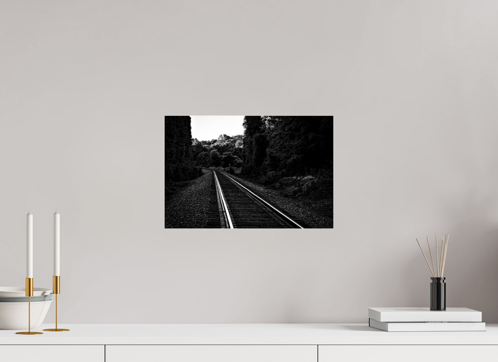 parallel paths monochrome railroad wall art photography