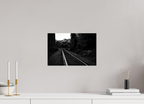 parallel paths monochrome railroad wall art photography