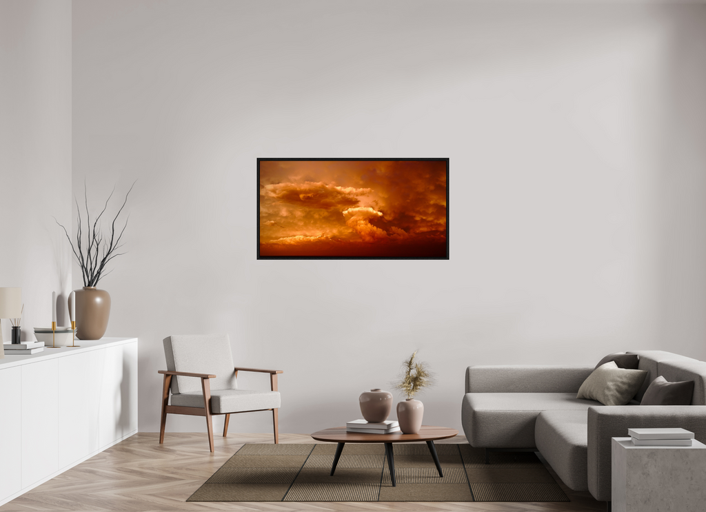 54.4 x 28″, Floater Frame Crimson Horizon fine art storm photograph