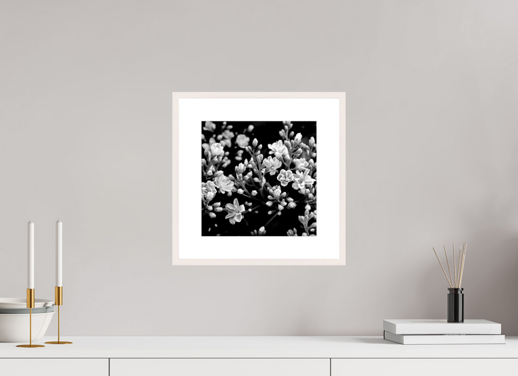 10 x 10″, Changeable Magnetic Frame Midnight Blossoms black and white floral fine art print