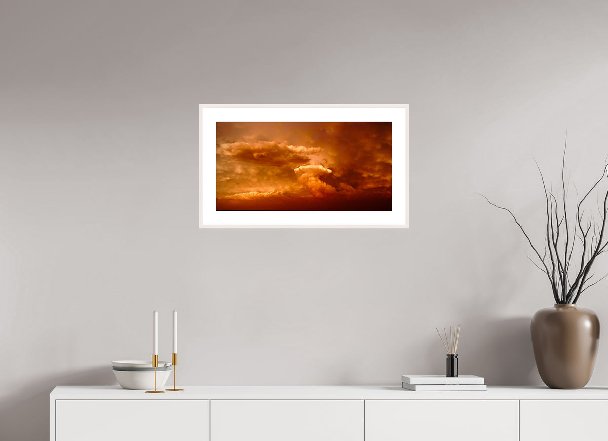 25.2 x 13″, Changeable Magnetic Frame Crimson Horizon fine art storm photograph