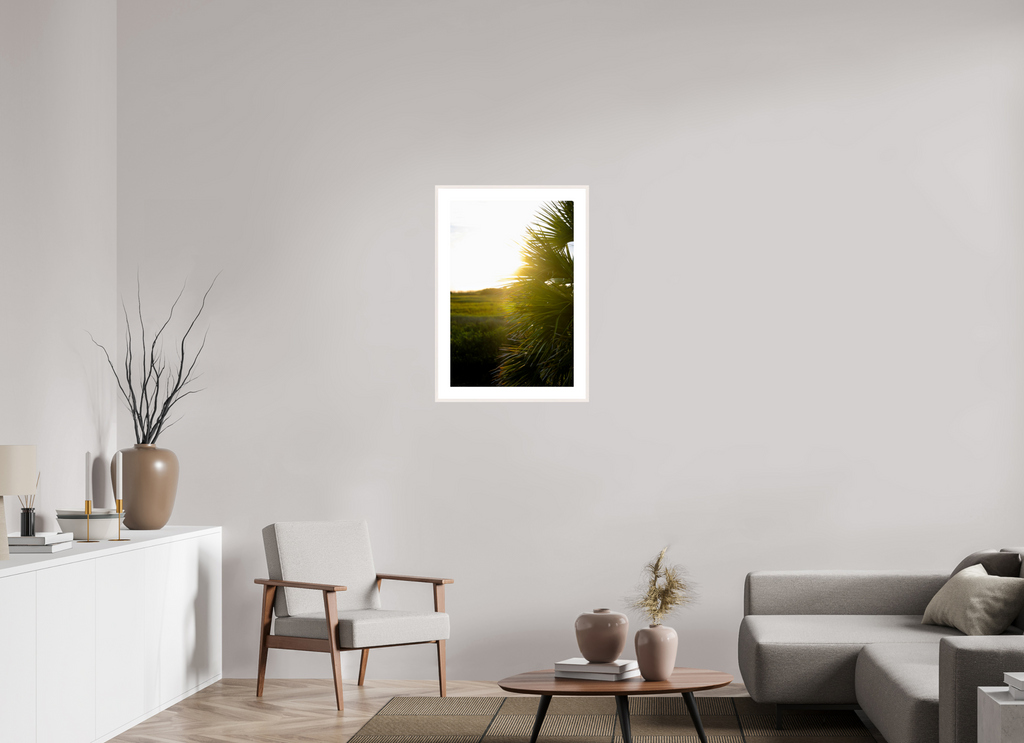 20 x 30″, Changeable Magnetic Frame Golden Hour Sunset Through Palm Fronds in Coastal Marshland