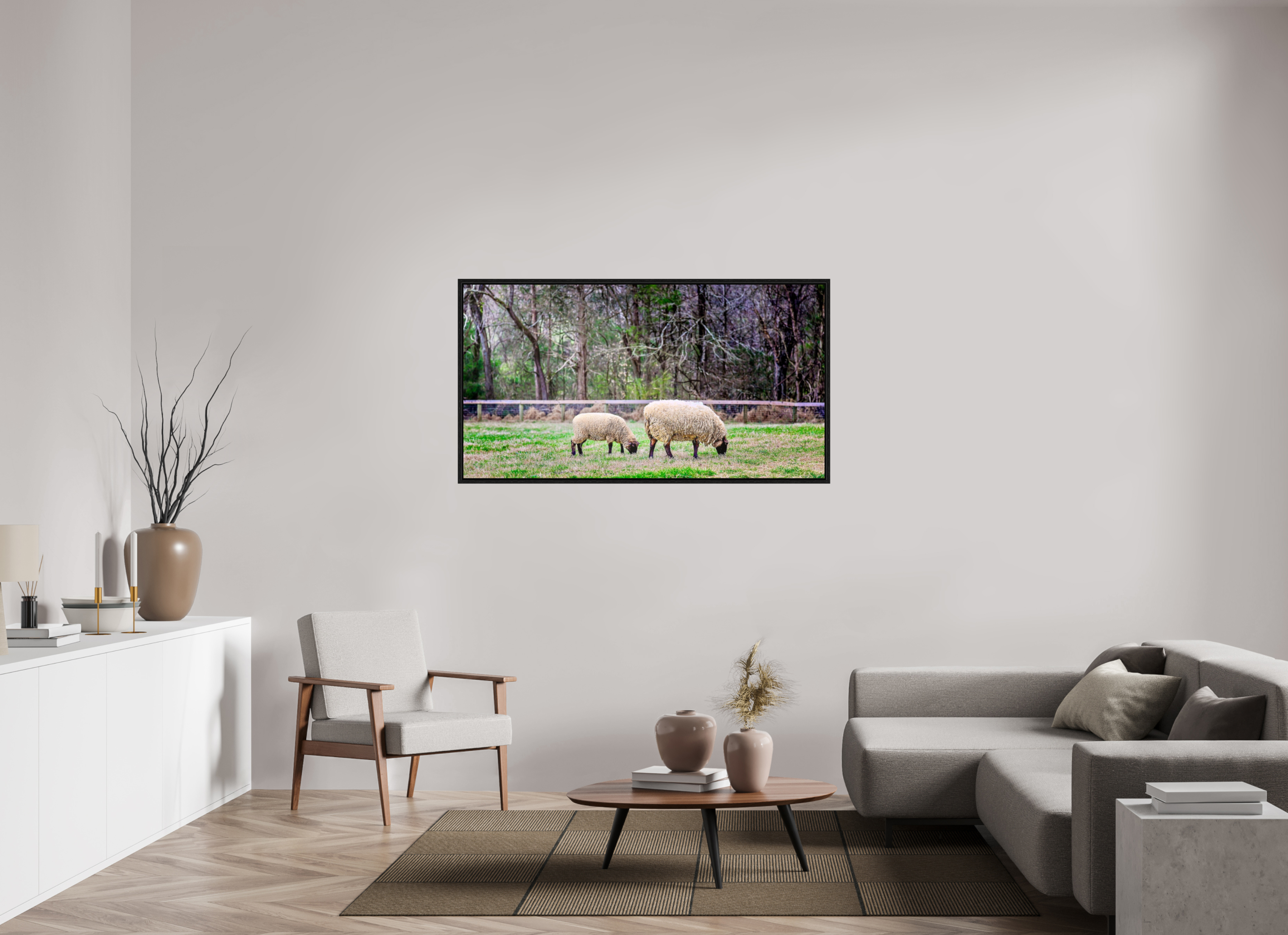 57.8 x 31″, Floater Frame Tranquil Pastures